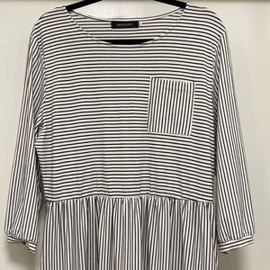 NEVER WORN: 3/4 balloon sleeve striped high waist t-shirt midi dress w/ pockets!